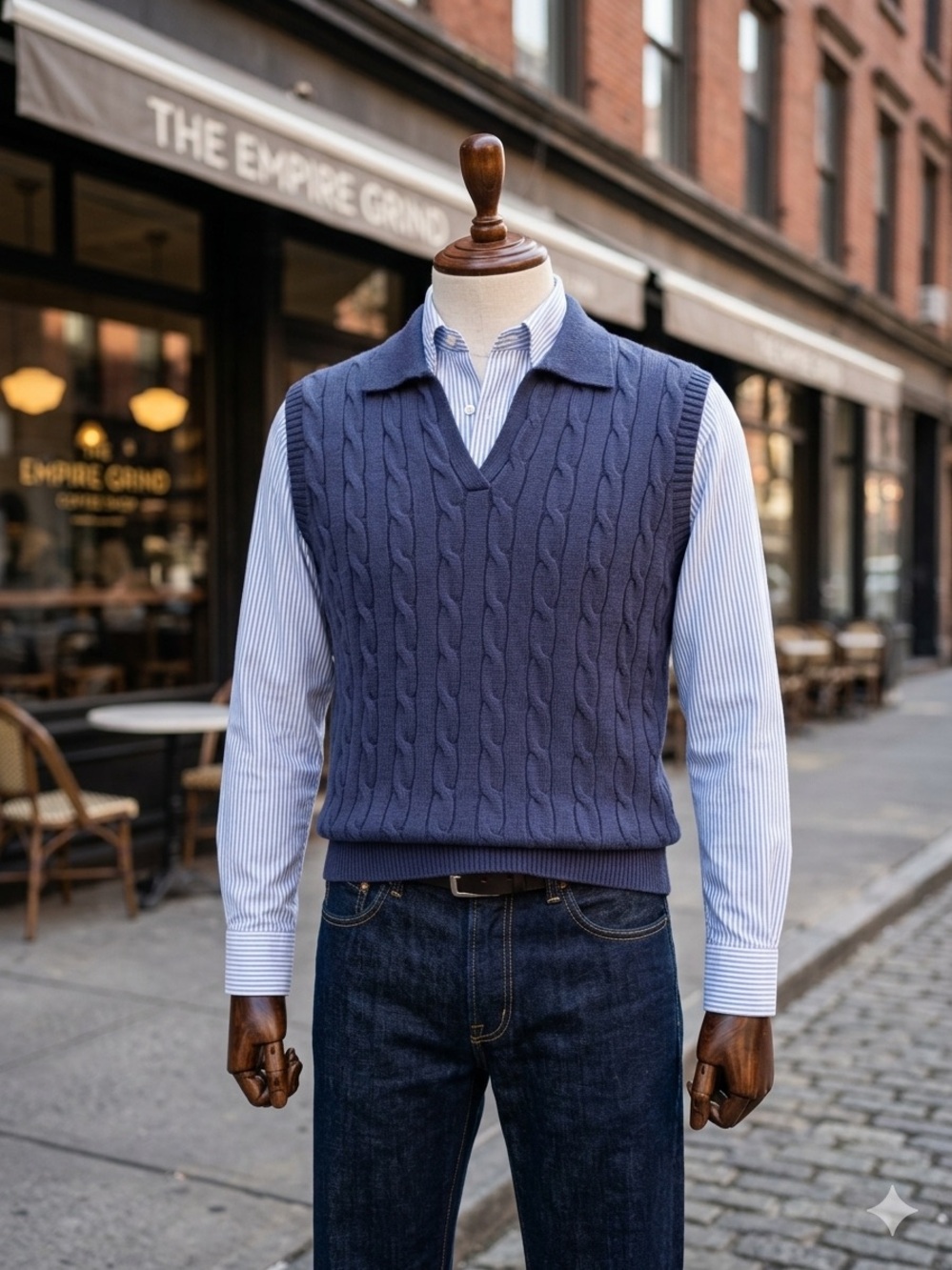 Men's Cable Knit V-Neck Sweater Vest - Dark Navy Blue XL